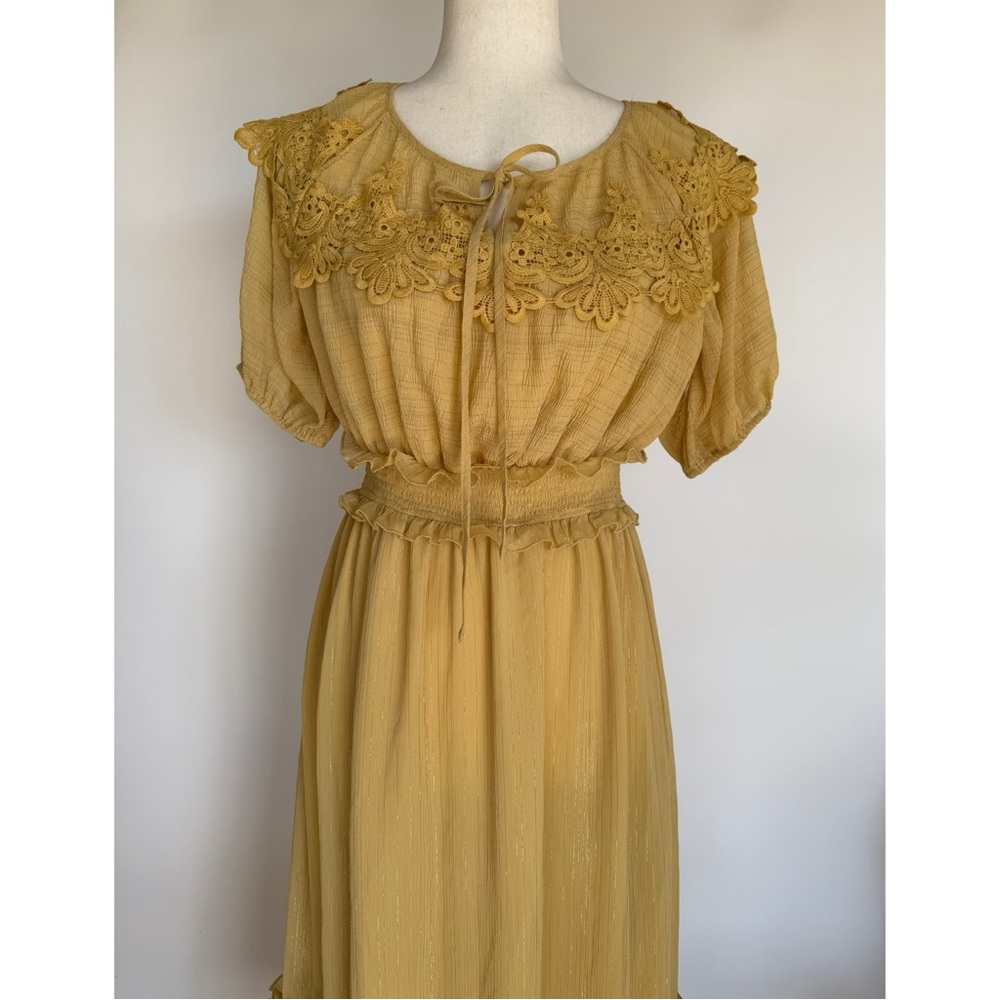 Anthropologie Moon River Cottagecore Dress Lace Midi Ruffle Milk Maid Peasant S - Picture 10 of 16